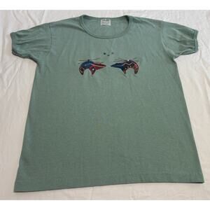 Vintage Embroidered T-Shirt Sea Foam Green 90’s VTG Hazelwoods Women’s Size M